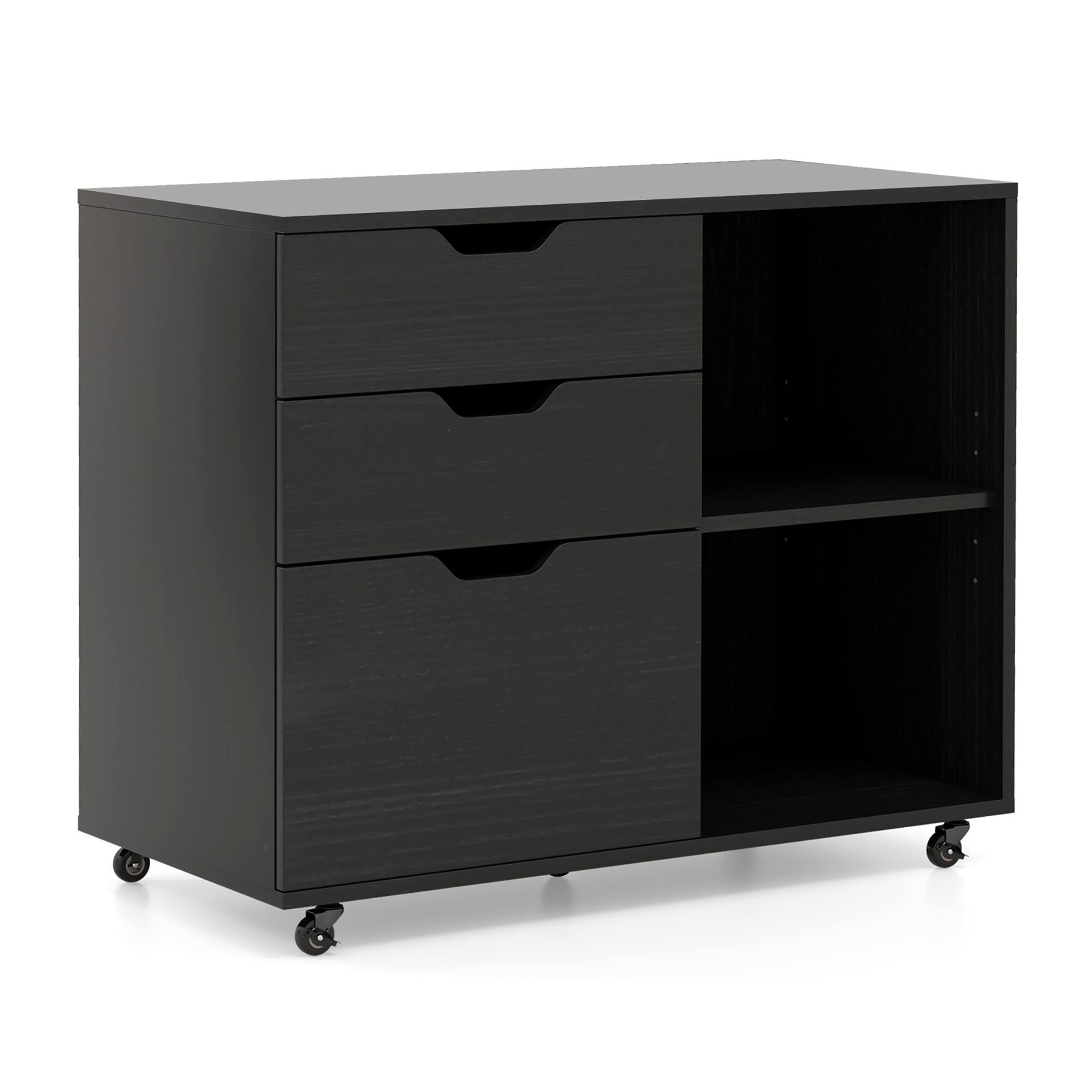 Alt View 9. Gymax - Gymax 3-Drawer Mobile File Cabinet w/ Open Adjustable Storage Shelf for Home Office Black - Black.