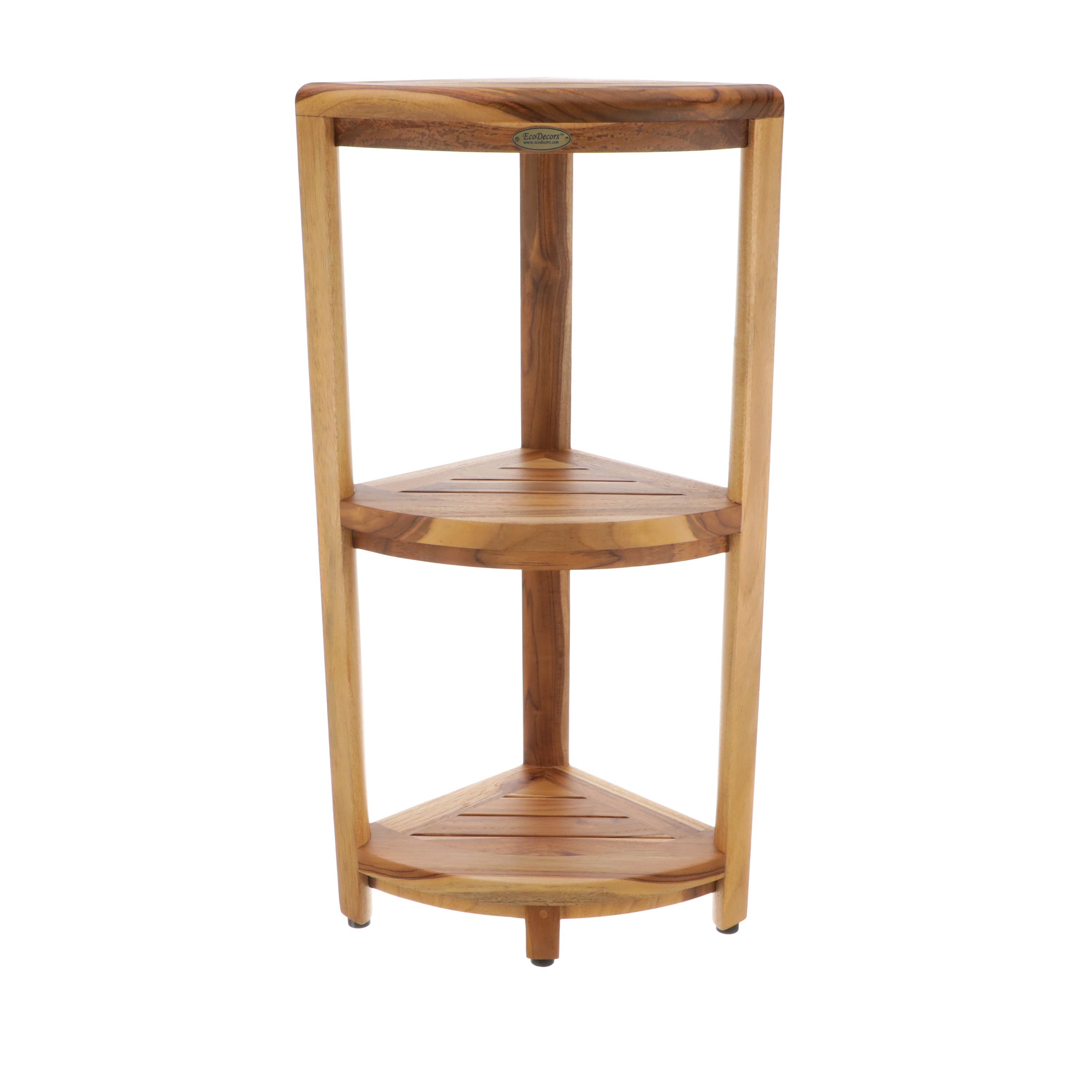 EcoDecors - Snazzy Corner Natural Color Three Tier Shelf Waterproof Teak Wood Shower Shelf - EarthyTeak