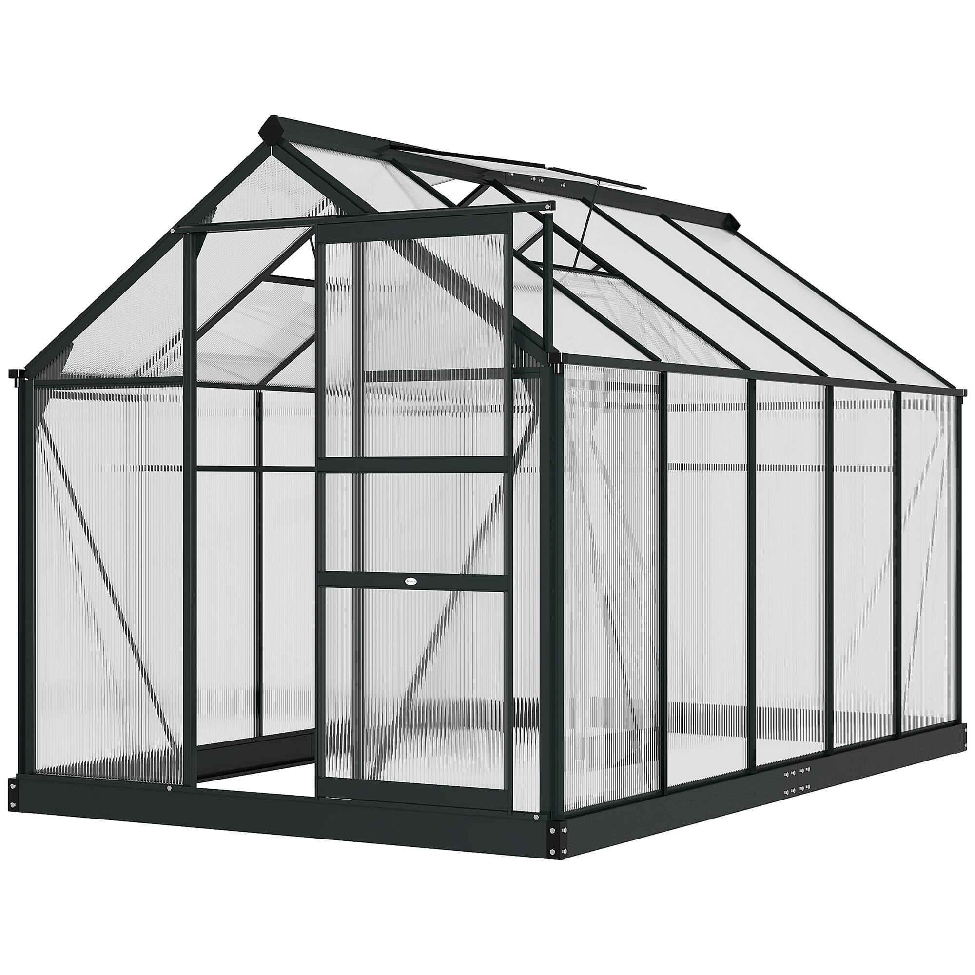 Alt View 7. Outsunny - 6' x 10' Greenhouse for Outdoors, Polycarbonate Greenhouse with Rain Gutter and Roof Vent, Aluminum Walk-in Green House.