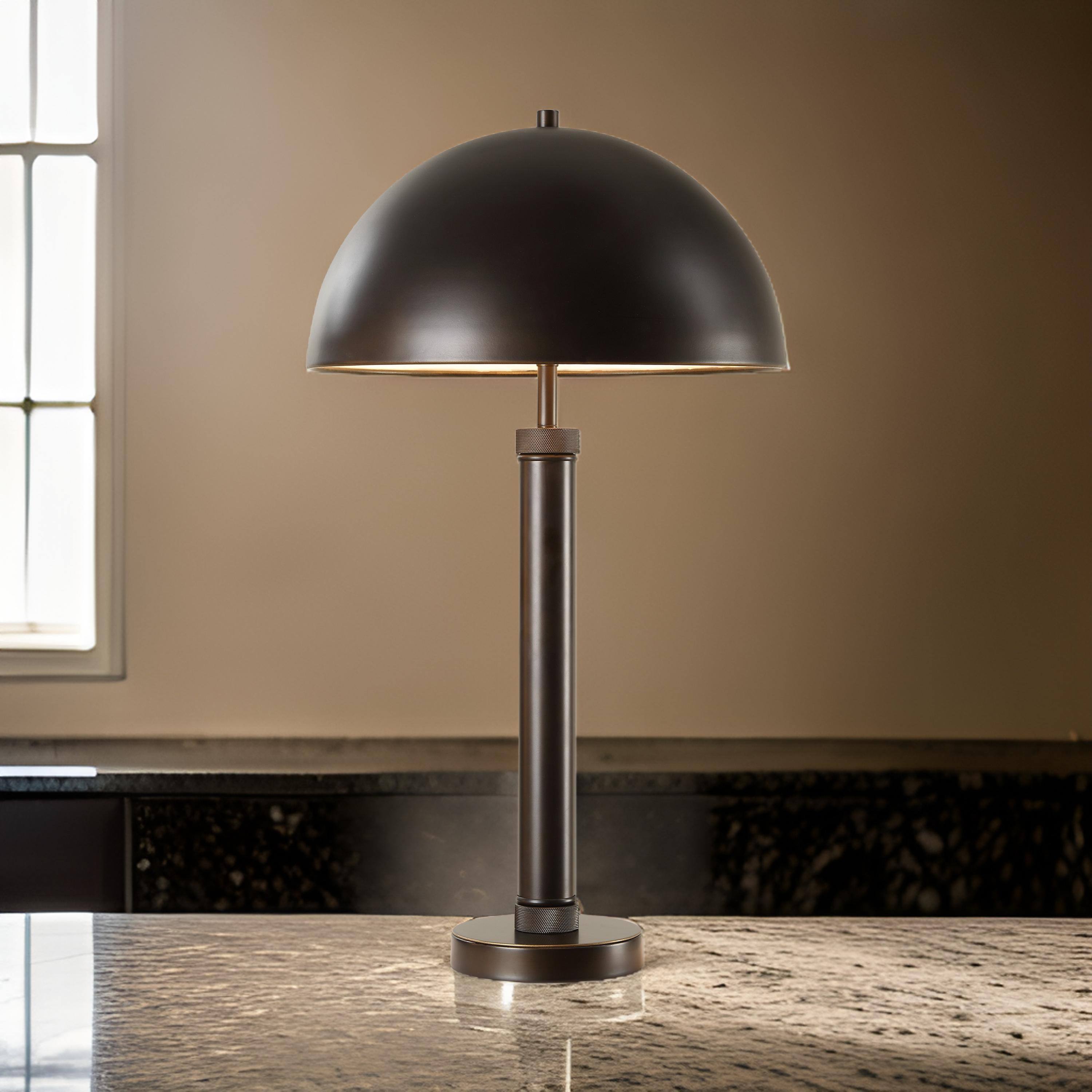 Alt View 2. Manhattan Lane - Modern Accent Table Lamp, Dome Shade, Metal Round Base - Black, Gold.