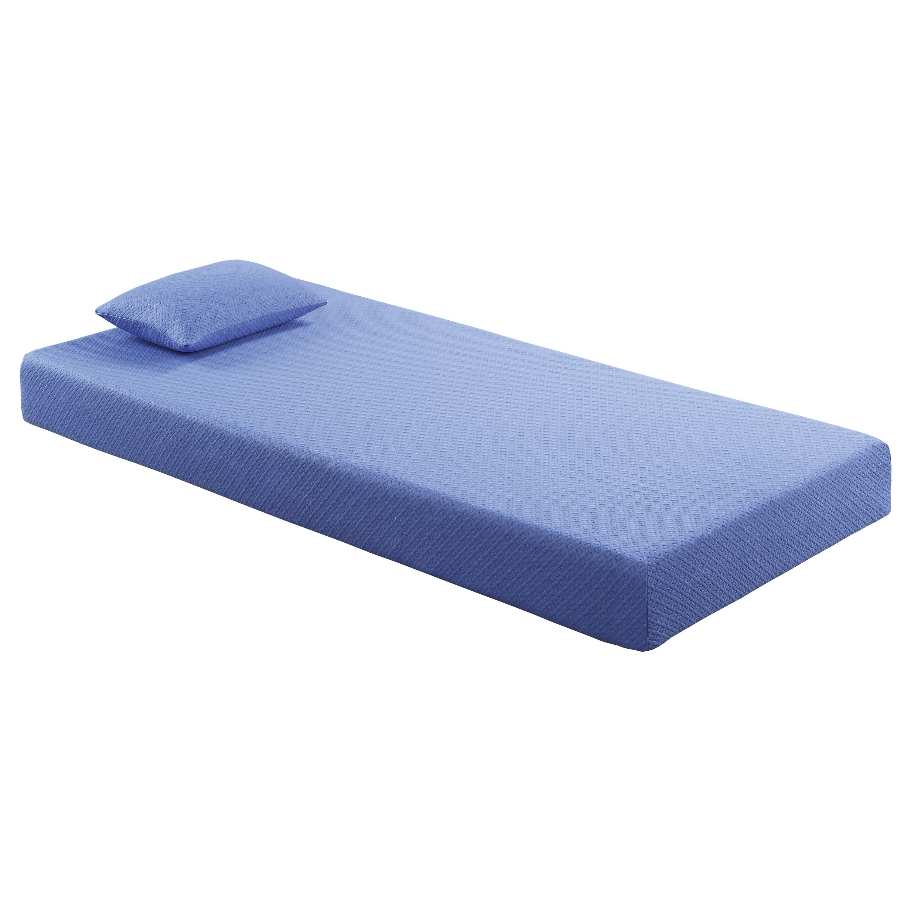 TinyHomie - 7inch Twin Mattress and Pillow Set Breathable Fabric Gel-Infused Memory Foam Mattress Mattress in a Box - Blue