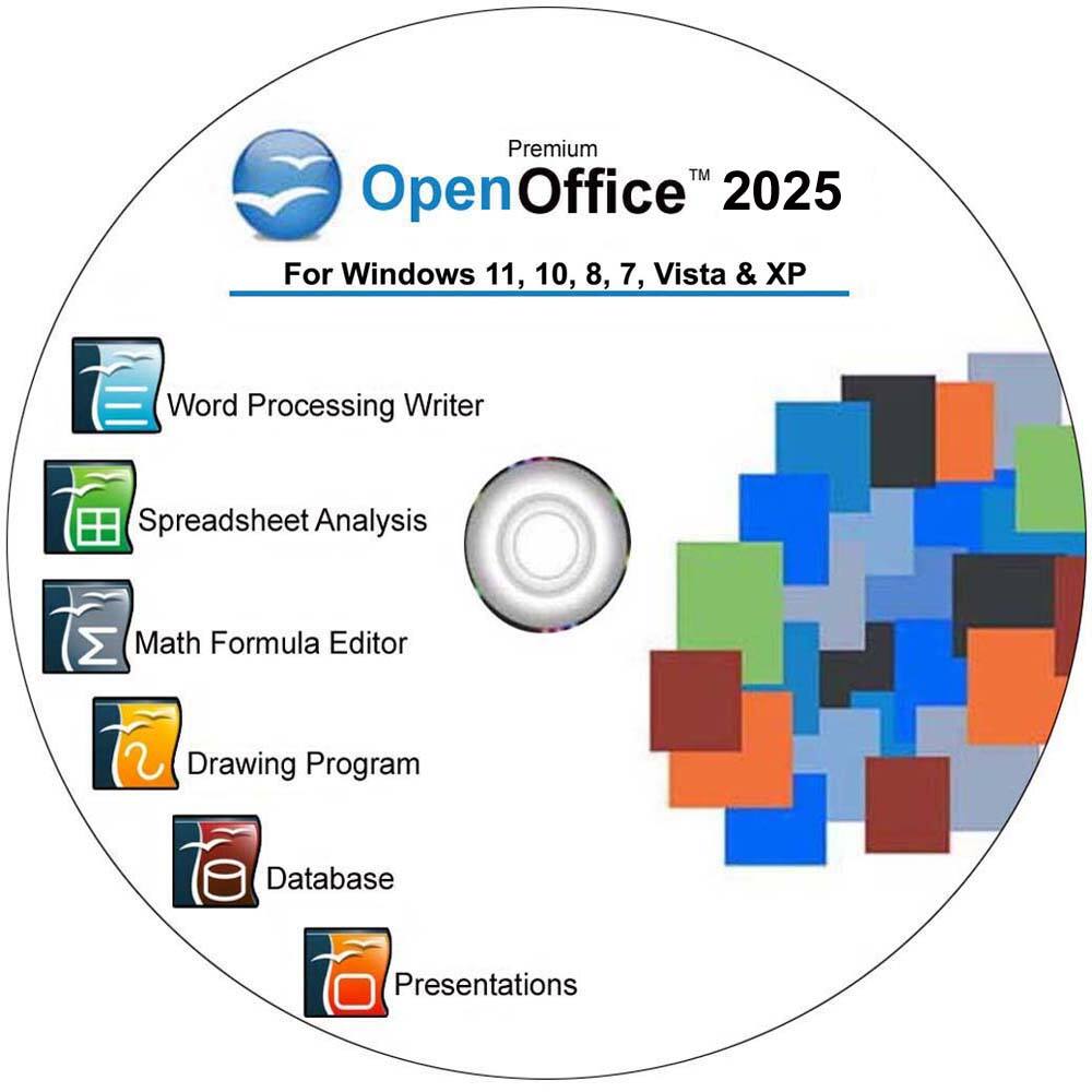 Premium™ Open Office™ 2025 For Windows 11, 10, 8, 7, Vista & XP

Word Processing Writer
Spreadsheet Analysis
Math Formula Editor
Drawing Program
Database
Presentations