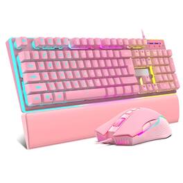 PO3TICJUNKI3 - K10 Wired Gaming And Mouse Wrist Rest Combo Rgb Backlit Mechanical Feel Anti-ghosting 7d 7200 Dpi Mice soft - Pink