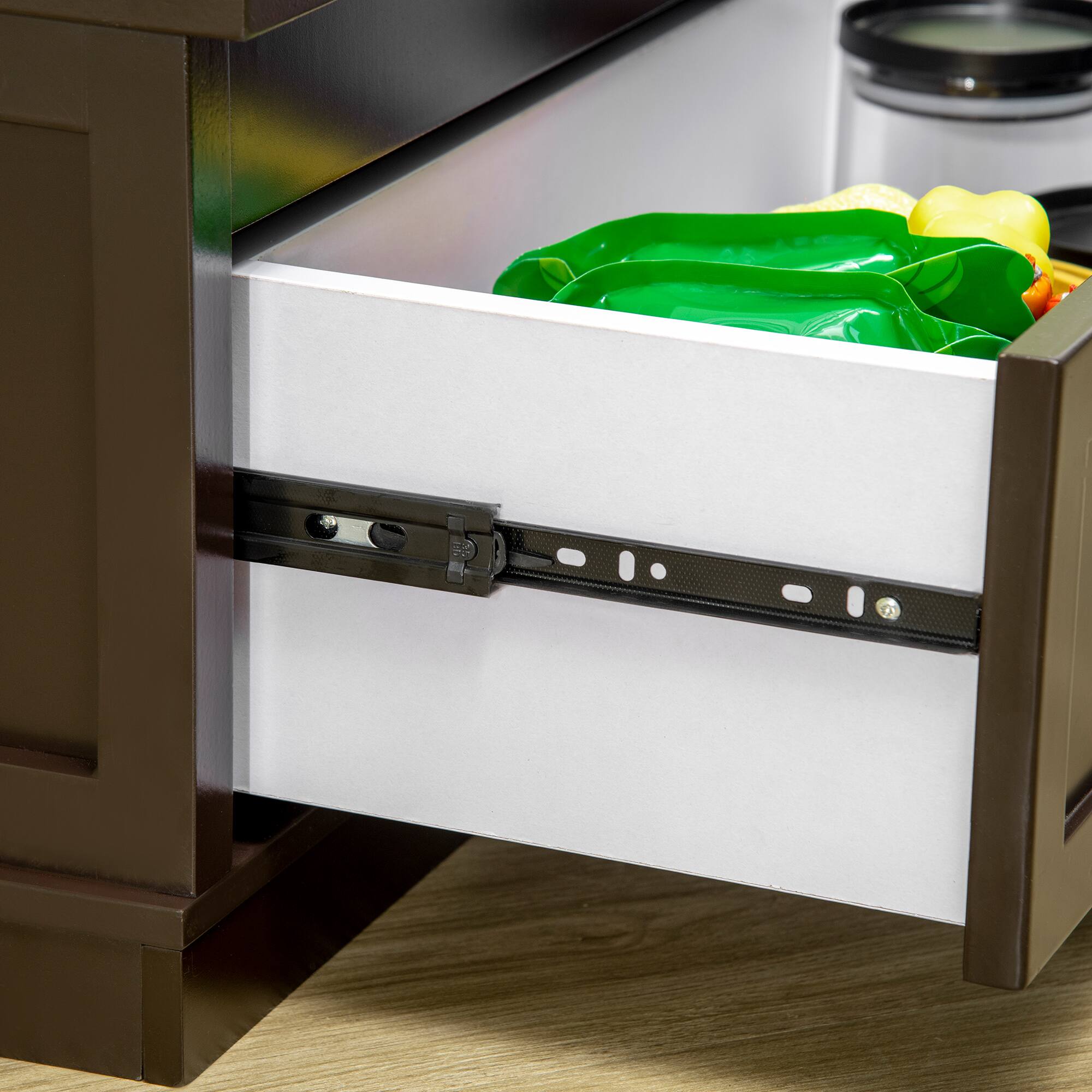 Alt View 4. Pawhut - Elevated Dog Bowls with Storage Drawer Containing 11L Capacity, Raised Bowl Stand, Food Bowl, Feeding Station - Coffee Brown.