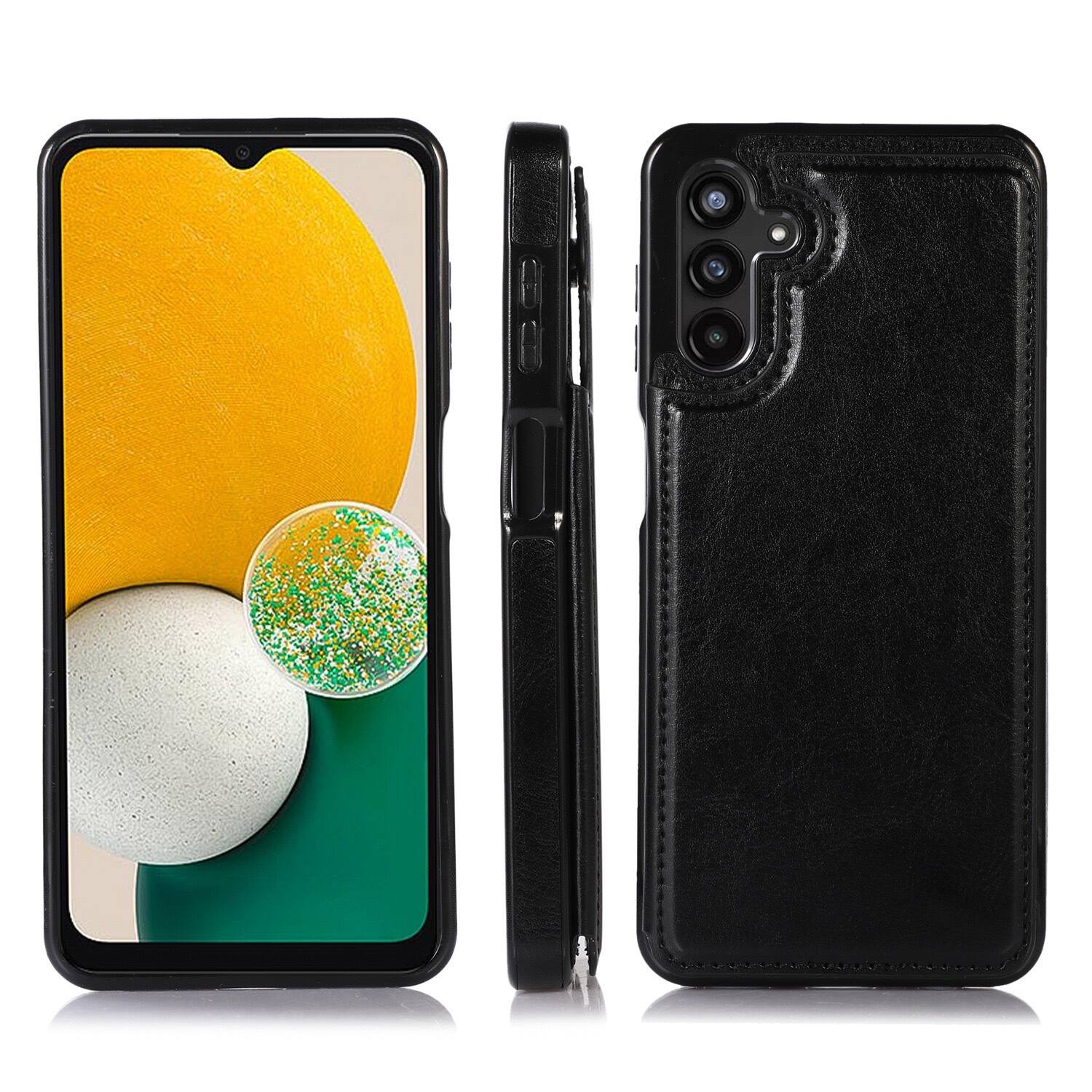 Angle. Gravity Ridge - for Samsung Galaxy S25 Wallet Case w/Card Holder PU Leather Kickstand Card Slots Shockproof Rugged Cover Flip Case - Black.