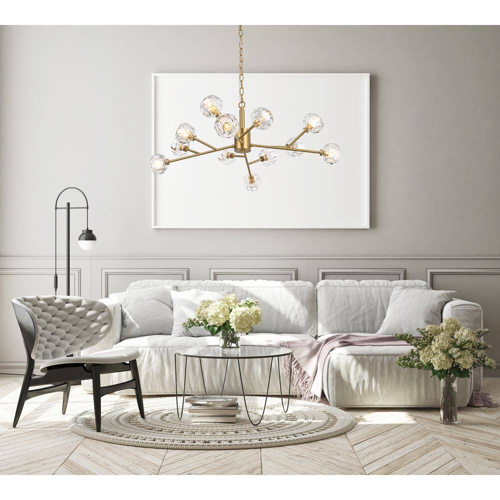 Angle. Elegant Lighting - Graham 12 Light Pendant in Gold - Gold And Clear.