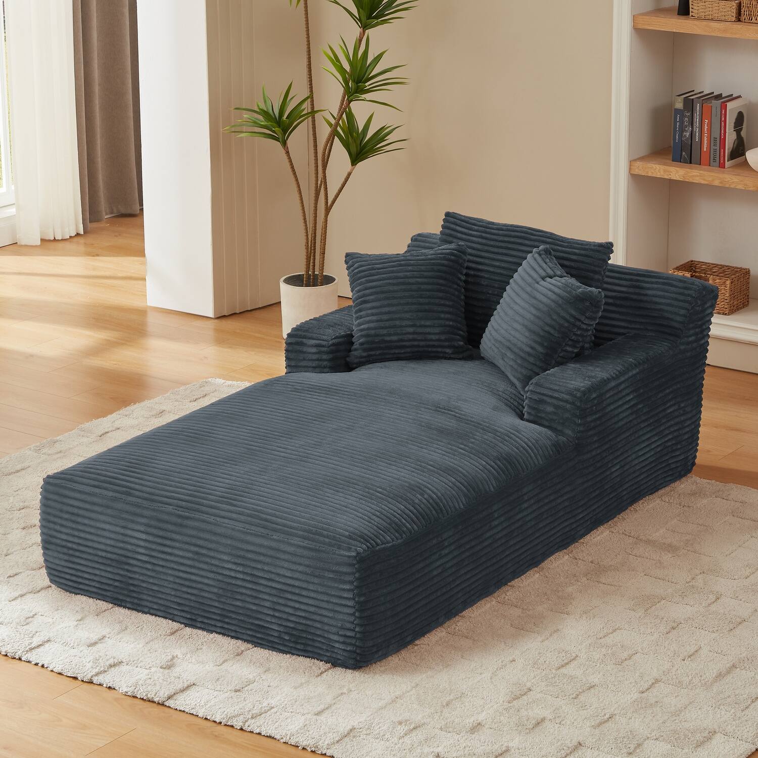 Left. Chic Crate - Plush Corduroy Cloud Floor Sofa Bed for Living Room - Gray.