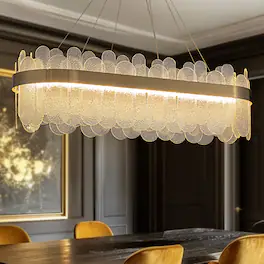 Siljoy - 39.4" Linear Crystal Glass Chandelier, Dimmable LED Pendant Light for Dining Room Kitchen Island Living Foyer - Gold