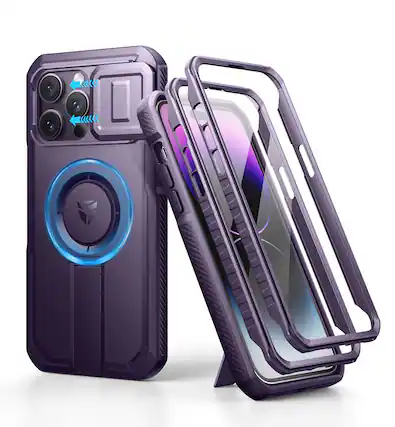 Front. dexnor - Dexnor iPhone 14 Pro Max Case with Camera Cover&Adjustable Kickstand&Built-in Screen Protector Magnetic,Phantom Purple - Phantom Purple.