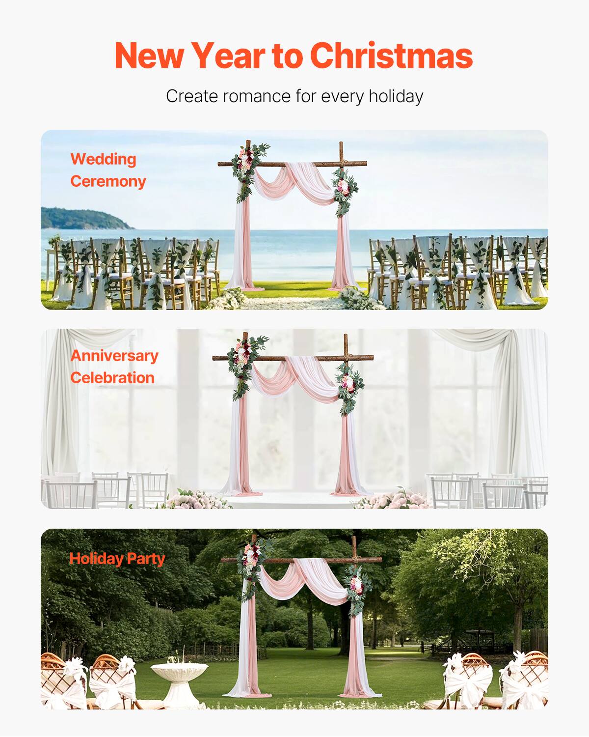 New Year to Christmas  
Create romance for every holiday  

Wedding Ceremony  
Anniversary Celebration  
Holiday Party