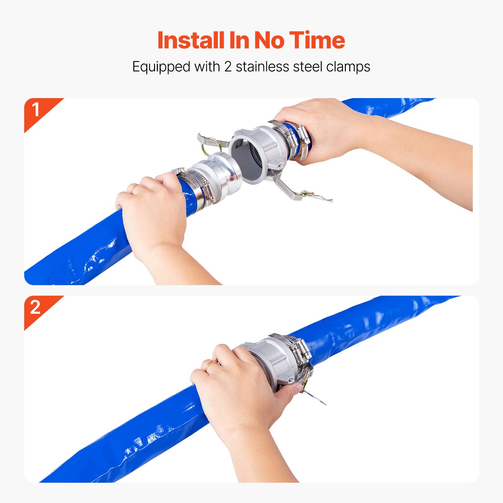 Install In No Time  
Equipped with 2 stainless steel clamps