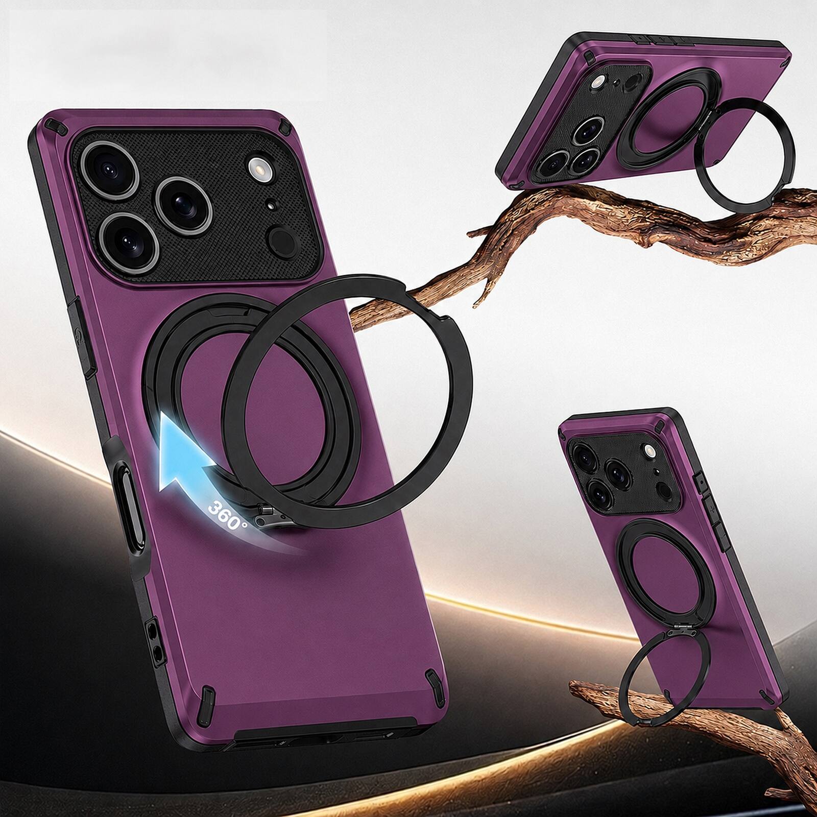 Back. UUCOVER - Magnetic Case for iPhone 18 Pro Max 360° Rotating Ring Stand Compatible with MagSafe Shockproof PC+TPU Protective Cover - Cherryred.