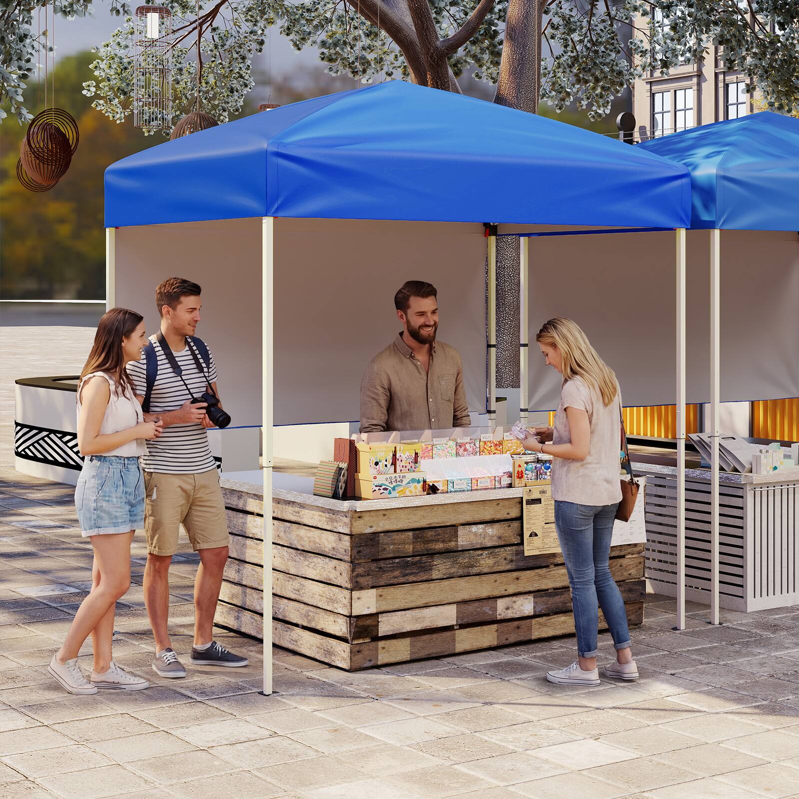 Alt View 1. Costway - Costway Pop-Up Canopy Tent with 1 Half Sidewall, Easy Setup Folding Outdoor Sun Shelter - Blue.