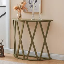 Kings Brand Furniture - Vienna Console Table - Semicircular Side Coffee Table for Living Room, Bedroom - Lemon pepper
