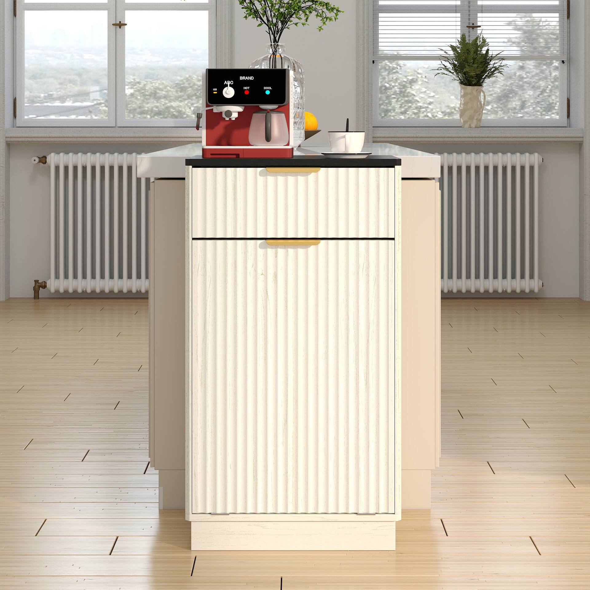 Alt View 2. COWLOWN - 10 Gallon Tilt-Out Trash Can Cabinet with Drawer and Pull-Out Bin Antique White - White.