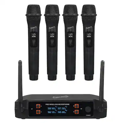 Sure, here is the corrected and grouped text:
**Microphones:**
- Srydond Srao Sryeig
- T 1 532.600
- T 2 557.501
- T 3 562.300
- T 4 565.800
**Receiver:**
- PRO WIRELESS MICROPHONE
- RF POWER
- A 532.60 557.50
- B 562.30 565.80