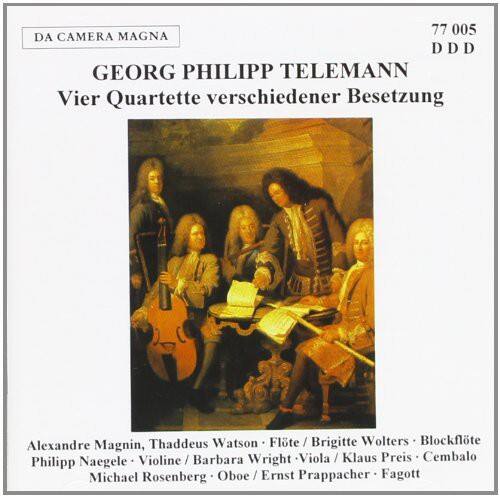 DA CAMERA MAGNA

77 005 D D D

GEORG PHILIPP TELEMANN  
Vier Quartette verschiedener Besetzung

Alexandre Magnin, Thaddeus Watson - Flöte / Brigitte Wolters - Blockflöte  
Philipp Naegele - Violine / Barbara Wright - Viola / Klaus Preis - Cembalo  
Michael Rosenberg - Oboe / Ernst Prappacher - Fagott