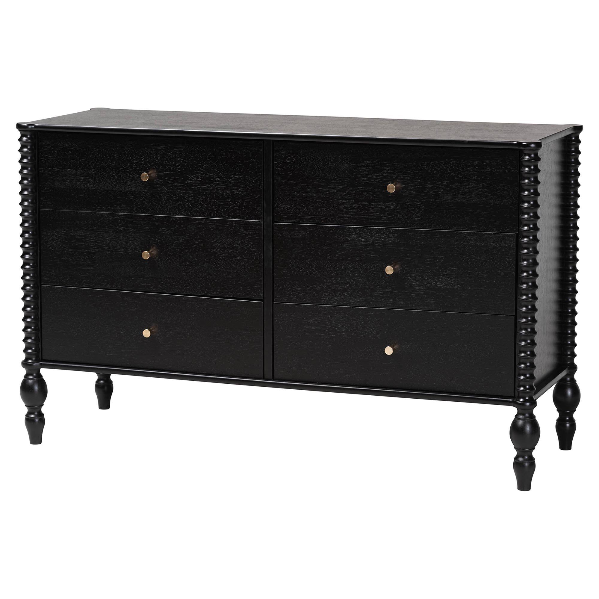 Alt View 1. Baxton Studio - Denita Spindle 4-Piece Bedroom Set - Farmhouse Platform Bed with Matching Dresser and 1-Drawer Nightstands, Twin - Black.