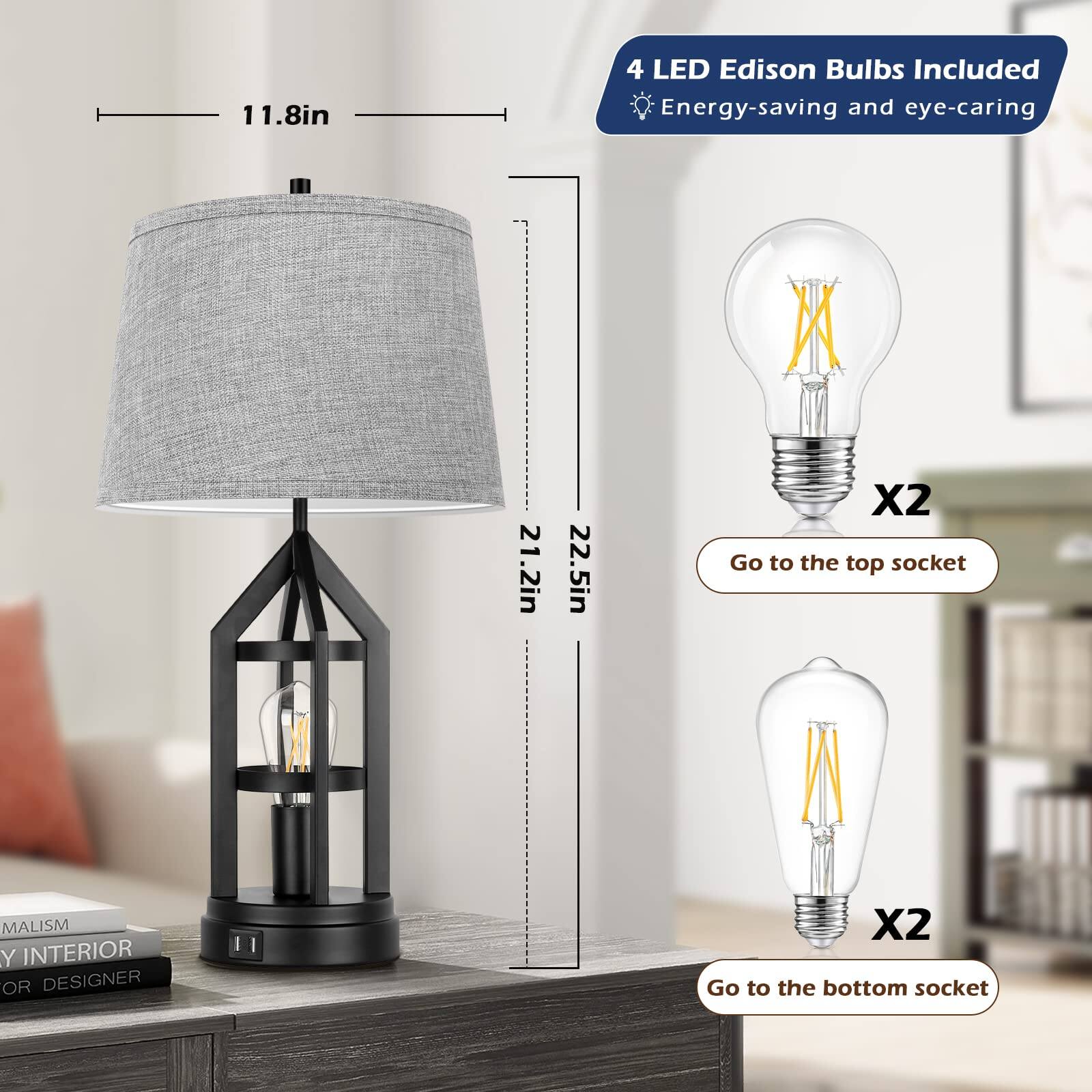 11.8in  
4 LED Edison Bulbs Included  
Energy-saving and eye-caring  
21.2in  
22.5in  
X2  
Go to the top socket  
X2  
Go to the bottom socket
