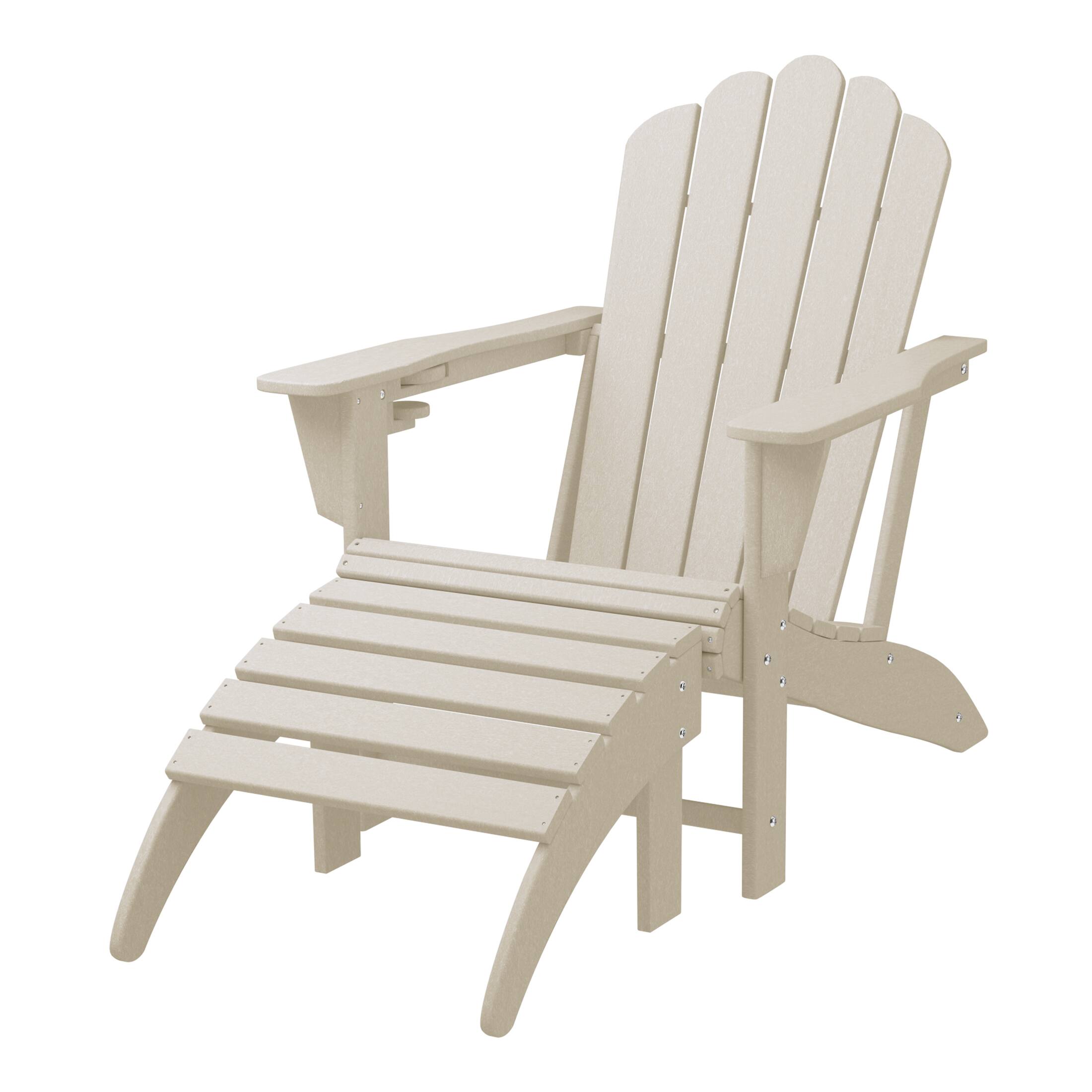 Front. WestinTrends - WestinTrends Highland 2-Piece Outdoor Patio HDPE Adirondack Chair With Ottoman and Cup Holder Set - Sand.