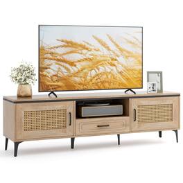 Ecooso - Mid-Century Entertainment Center with Dual Cabinets and Storage Drawer - Oak