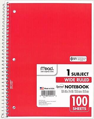 Mead  
Learn, Organize, Create

1 Subject  
Wide Ruled  
Spiral Notebook

Made in USA

10½ in x 7¾ in / 26.6 cm x 19.0 cm

100 Sheets

SFI Certified Sourcing  
sfi.org

451000