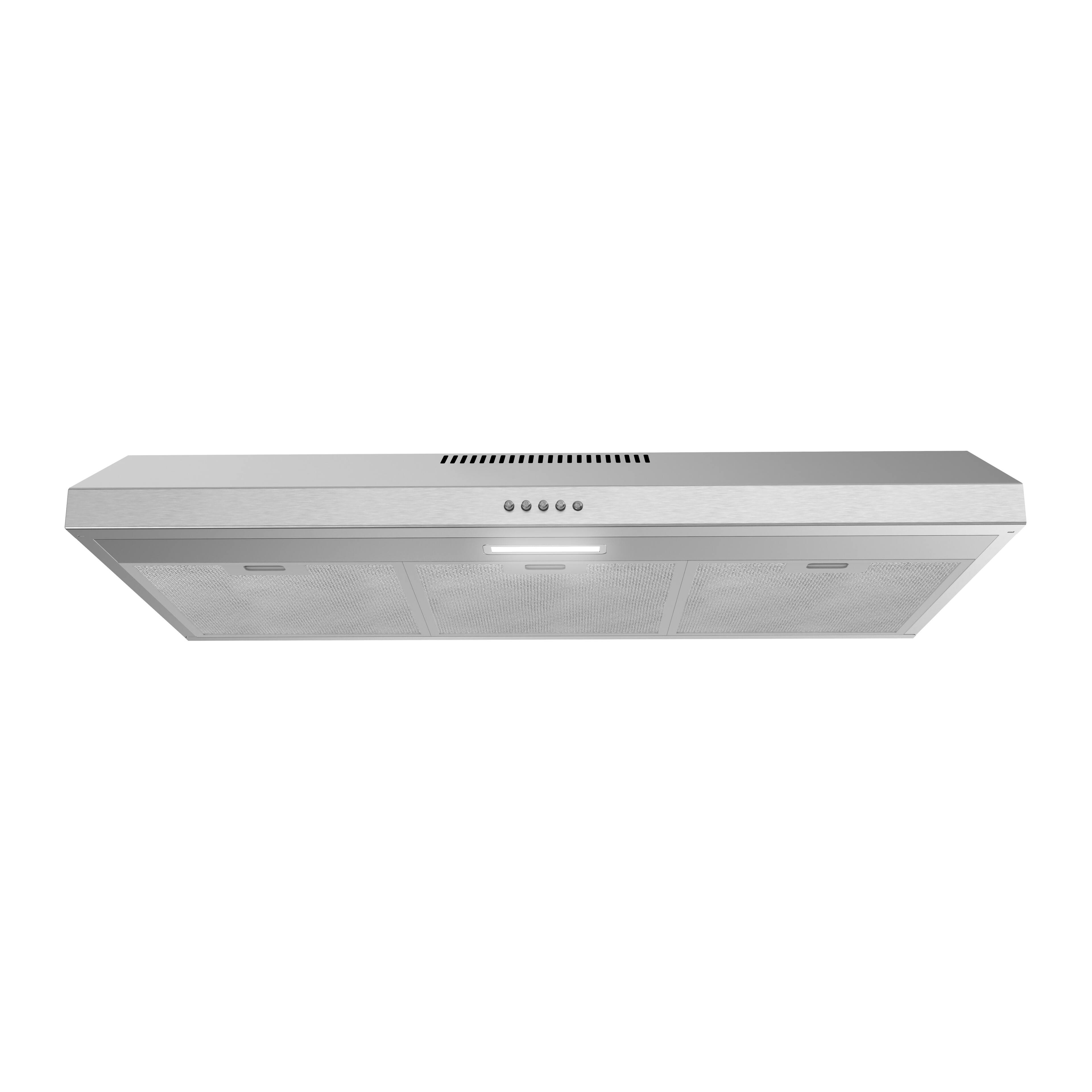 Angle. Streamline - 36 in. Rapolla Ducted Undermount 80 CFM Range Hood, Mesh Filters, Push Button Control, LED Light - Brushed Stainless Steel.