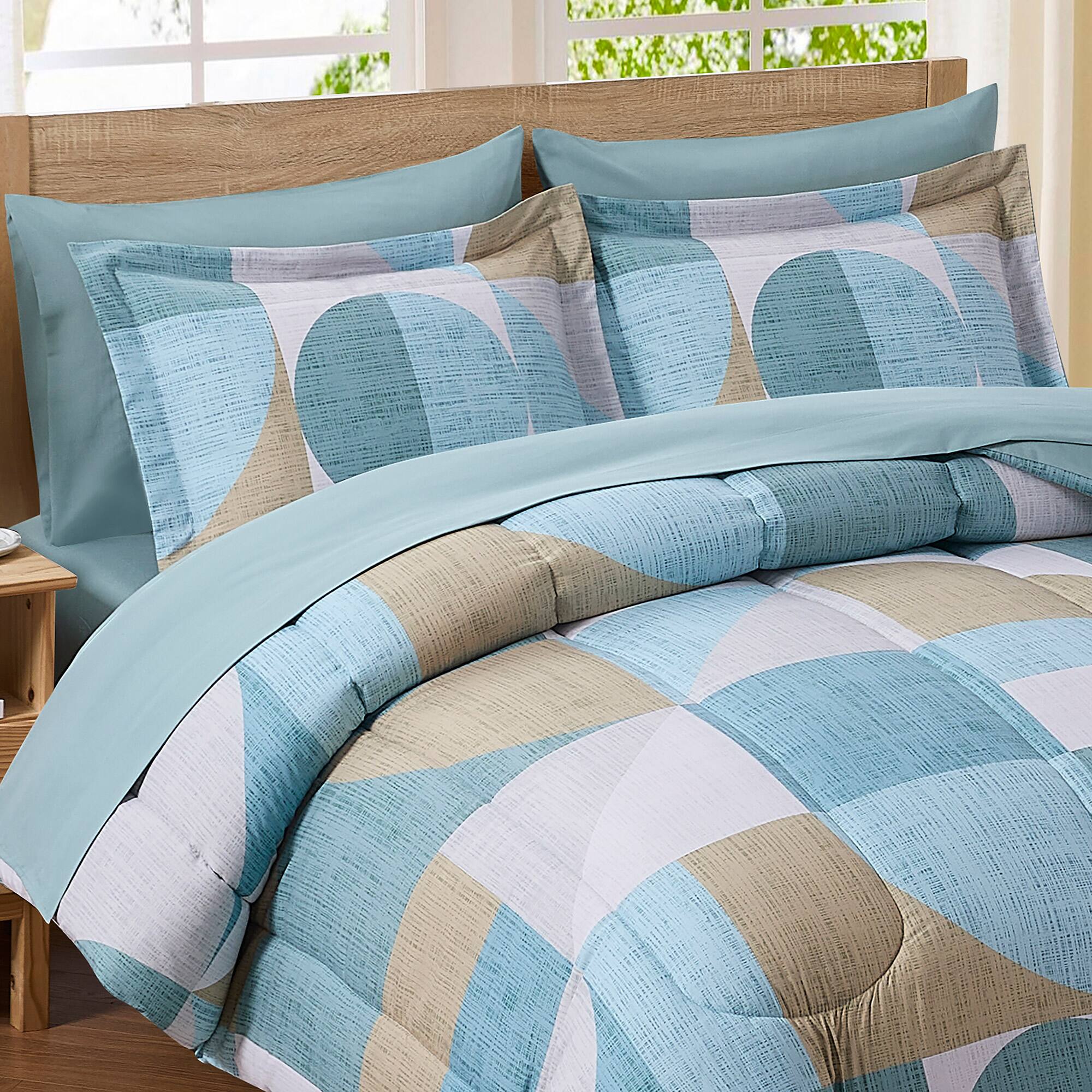 Back. Sweet Home Collection - 7 Piece Geo-Aqua Bed in a  Bag  Comforter & Sheet Set - King - Multicolored.