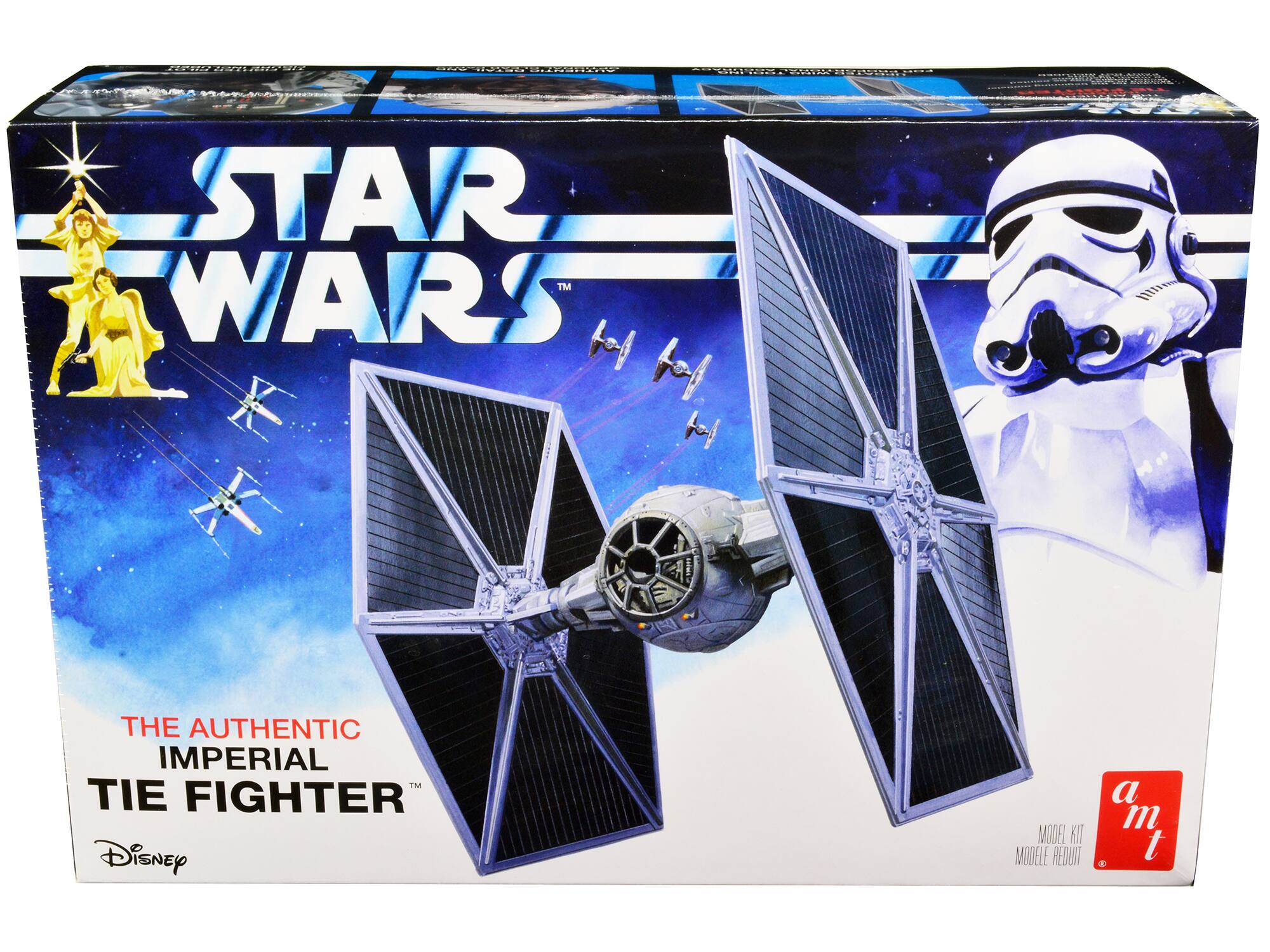 Sure, here is the corrected and grouped text from the image:

---

**STAR WARS™**

**THE AUTHENTIC IMPERIAL TIE FIGHTER™**

**Disney**

**a m t**

**MODEL KIT**

**MODÈLE RÉDUIT**

---
