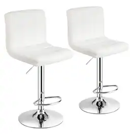 Costway - Set of 2 Adjustable Bar Stools PU Leather Swivel Counter Pub Chair - White