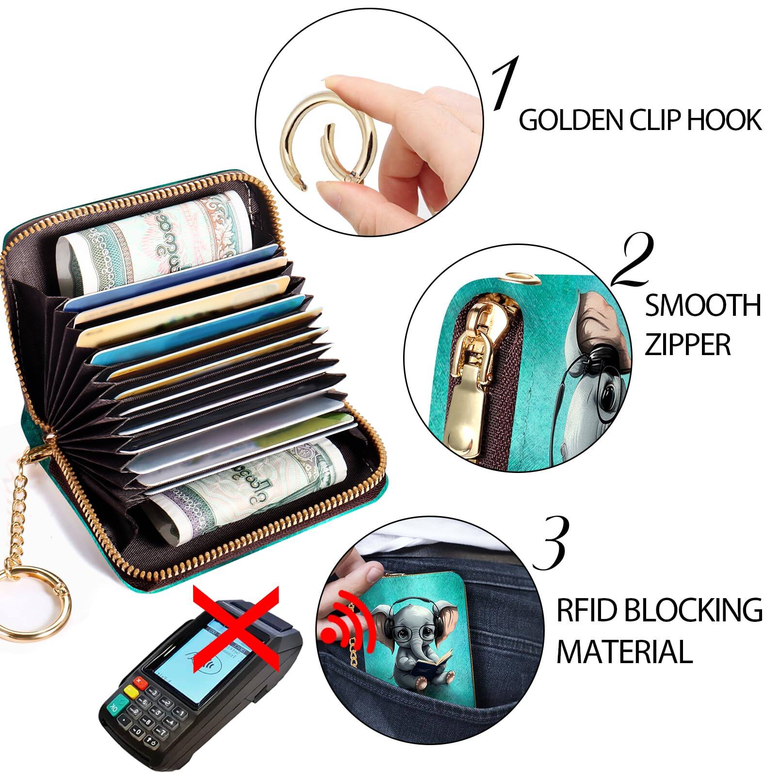 Alt View 2. Jadie Link - Credit Card Holder Rfid Wallet Small Women Keychain Zipper Funny Leather Print Wallets Accordion Gift Express your - Black Girl.