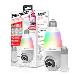 Energizer - Smart 5GHz 2K Quad HD WiFi 1000 Lumens Light Bulb P/T Security Camera - White