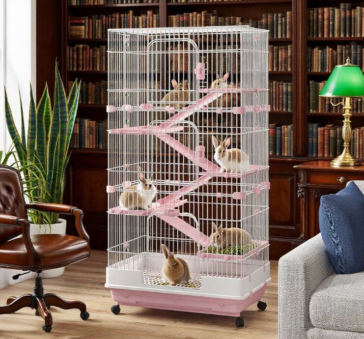 Left. TinyHomie - Small Animal Rabbit Hutch with Lockable Universal Wheels.