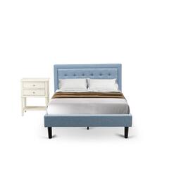 East West Furniture - FN11F-1VL0C 2-Piece Platform Full Size Bedroom Set with 1 Mid Century Bed and a Bedroom Nightstand - Linen - Denim Blue