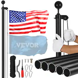 VEVOR - 25FT Sectional Flag pole Kit, Heavy Duty Aluminum Alloy in Ground Flag poles for Outside, 3 Display Modes Flagpole - Black