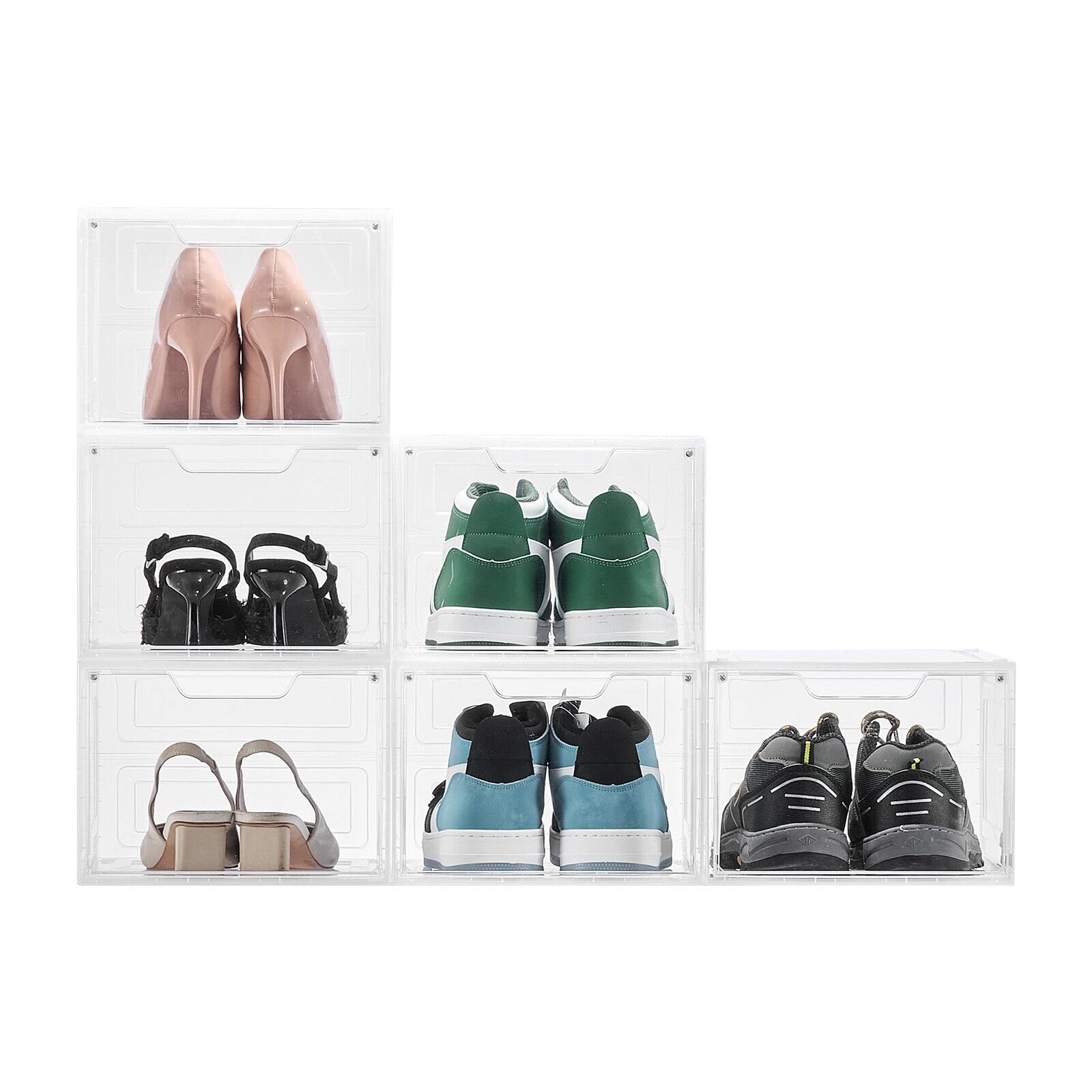 Front. Glintex - Stackable Shoe Storage Boxes, 6 Pack Magnetic Door Shoe Organizer, Clear Sneaker Display Rack - White.