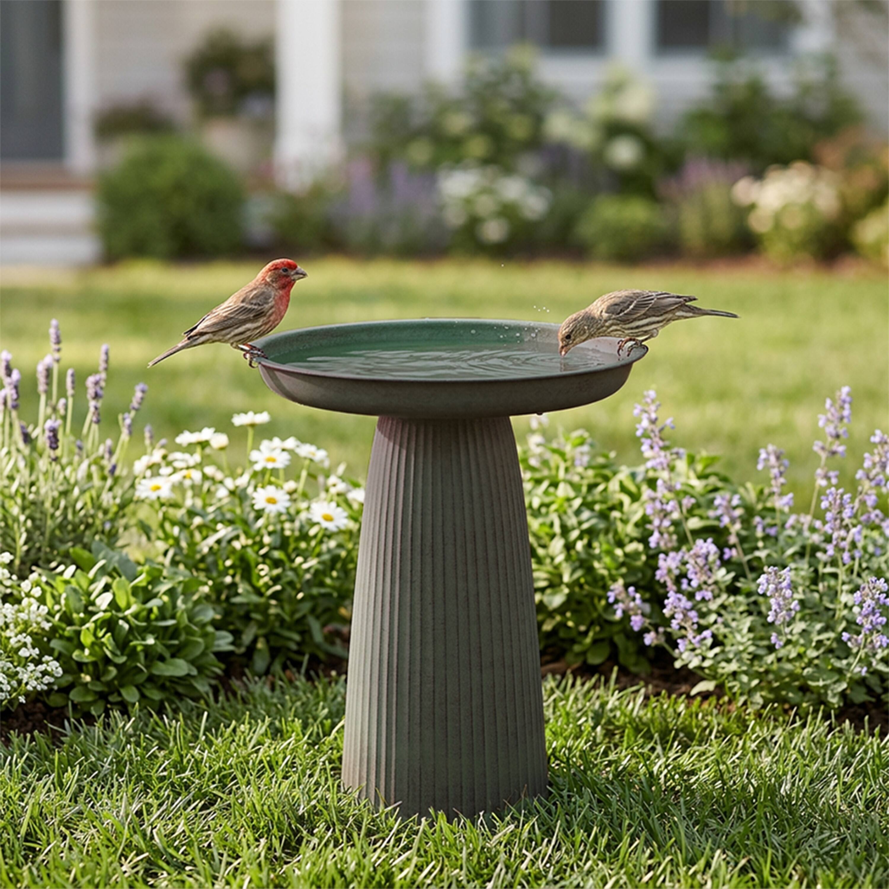 Alt View 6. Sunnydaze - Gleeful Garden Metal Outdoor Bird Bath - Matte Green.