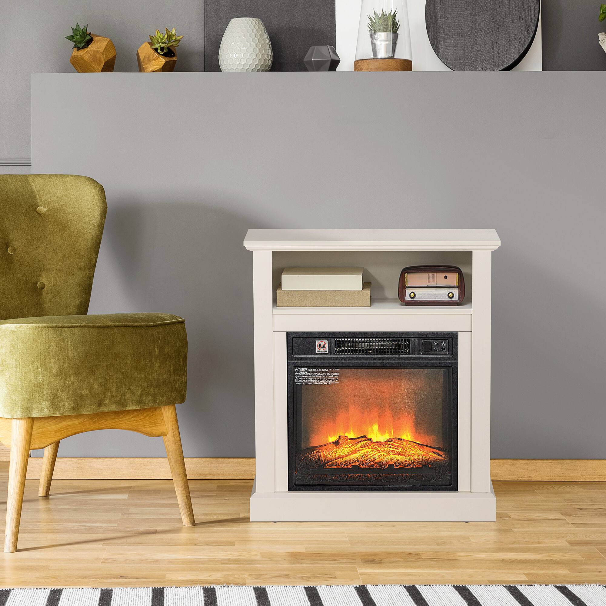 Angle. Homcom - 27" Freestanding Electric Fireplace with Mantel Surround, 1400W Replaceable Fireplace Insert Heater with Realistic Log.