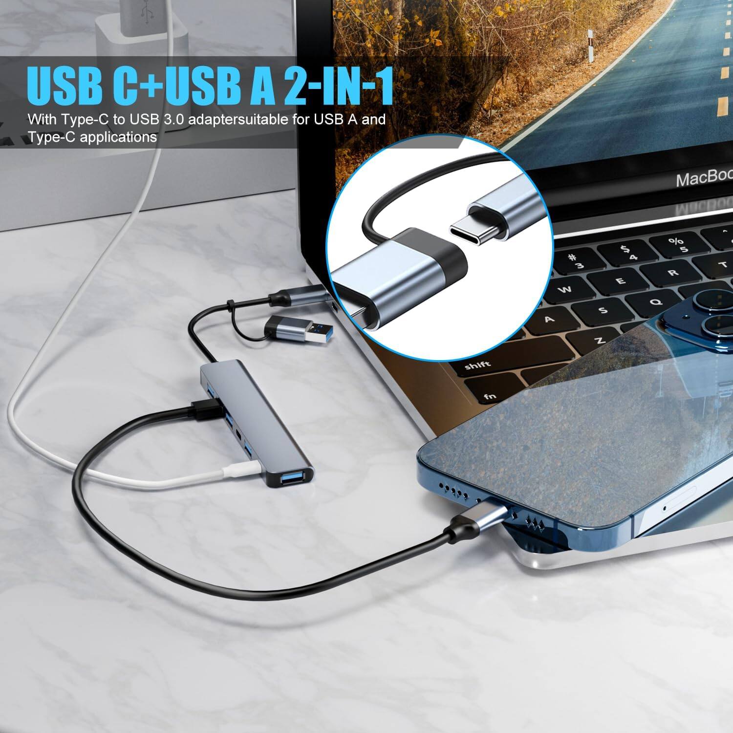 USB C+USB A 2-IN-1  
With Type-C to USB 3.0 adapters suitable for USB A and Type-C applications