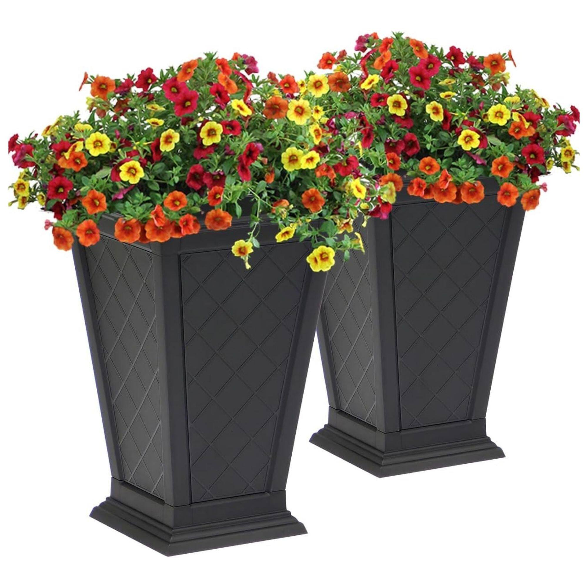 Alt View 4. FCMP Outdoor - FCMP Outdoor Modemmo Self-Watering Planter, Argyle Pattern, Black, Set of 2.