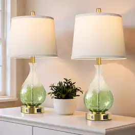 partphoner - Modern Glass Table Lamps Set of 2 with USB A+C