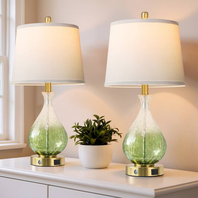 Front. partphoner - Modern Glass Table Lamps Set of 2 with USB A+C.