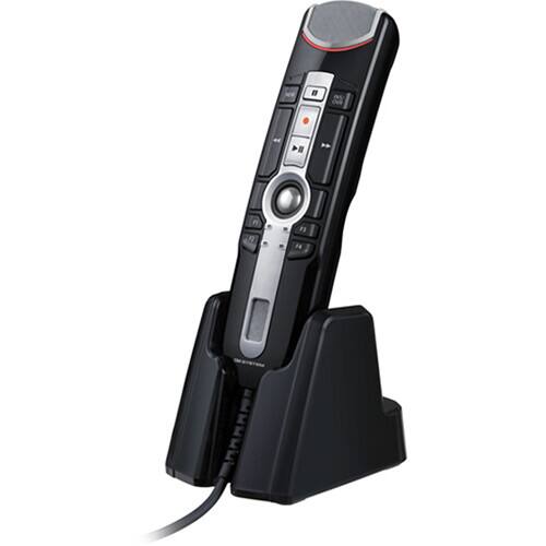 Front. OM System - RecMic II USB Dictation Microphone with Trackball, Speaker, Hands-Free Stand & Antimicrobial Coating - Black.