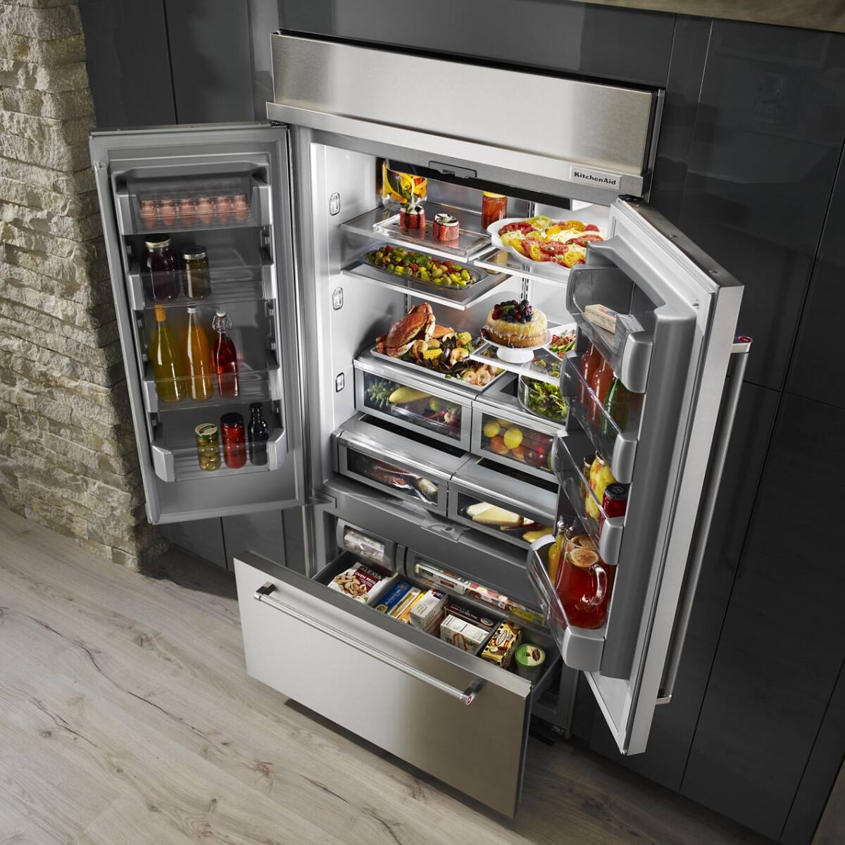 Alt View 7. KitchenAid - KitchenAid - 24.2 Cu. Ft. 42" Width Built-In Stainless French Door Refrigerator with Platinum Interior Design - Stainless Steel.