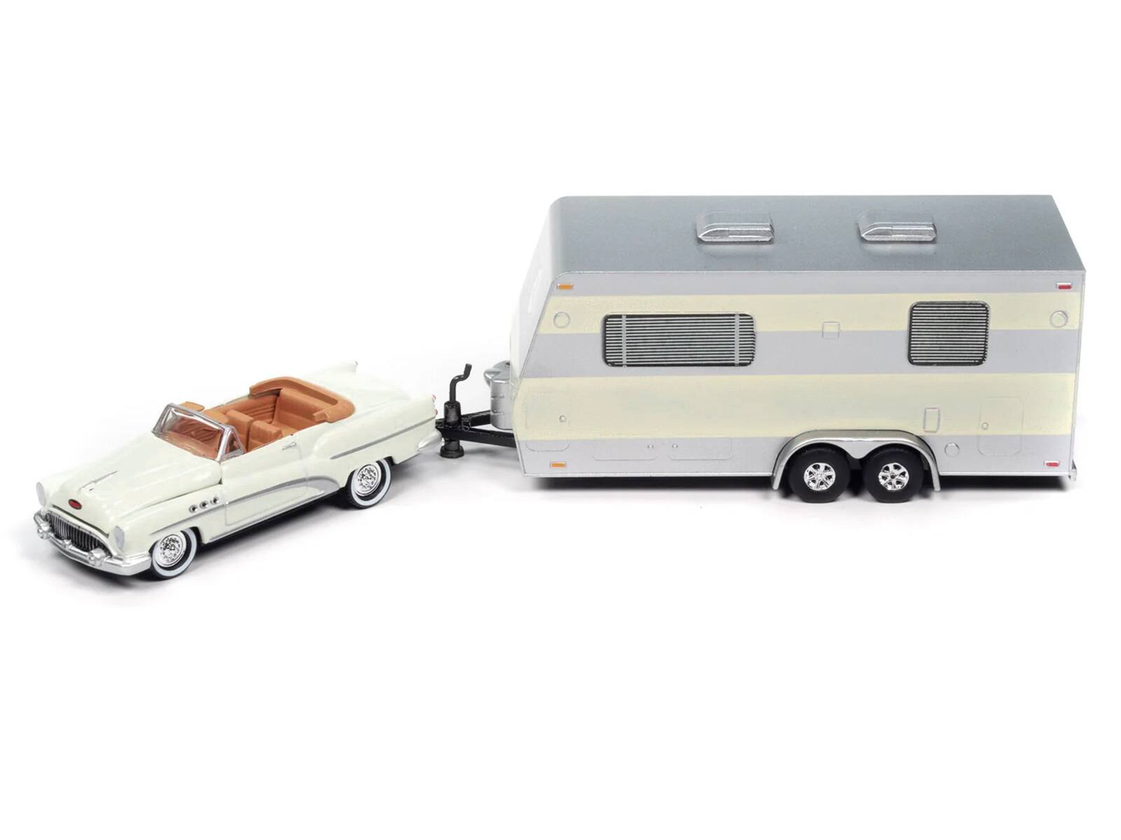 Alt View 4. Johnny Lightning - 1953 Buick Super Cream with Travel Trailer Limited Edition "Tow & Go" Serie 1/64 Diecast Model Car by Auto World.