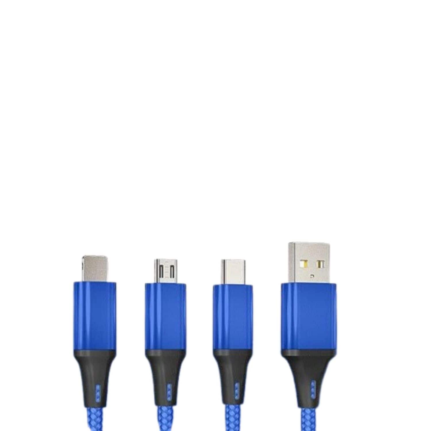 Home Collection - 3 in 1 USB Micro Type C Fast Charging Cable Cell Phone Tablet Tab Cord Charger in Blue