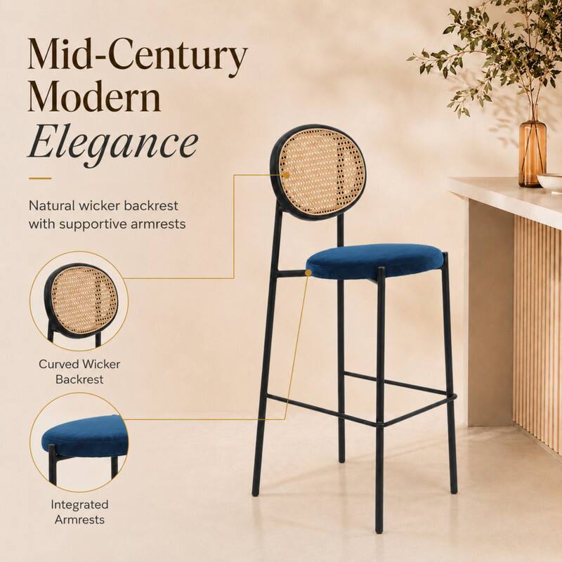 Mid-Century Modern Elegance

Natural wicker backrest with supportive armrests

Curved Wicker Backrest

Integrated Armrests