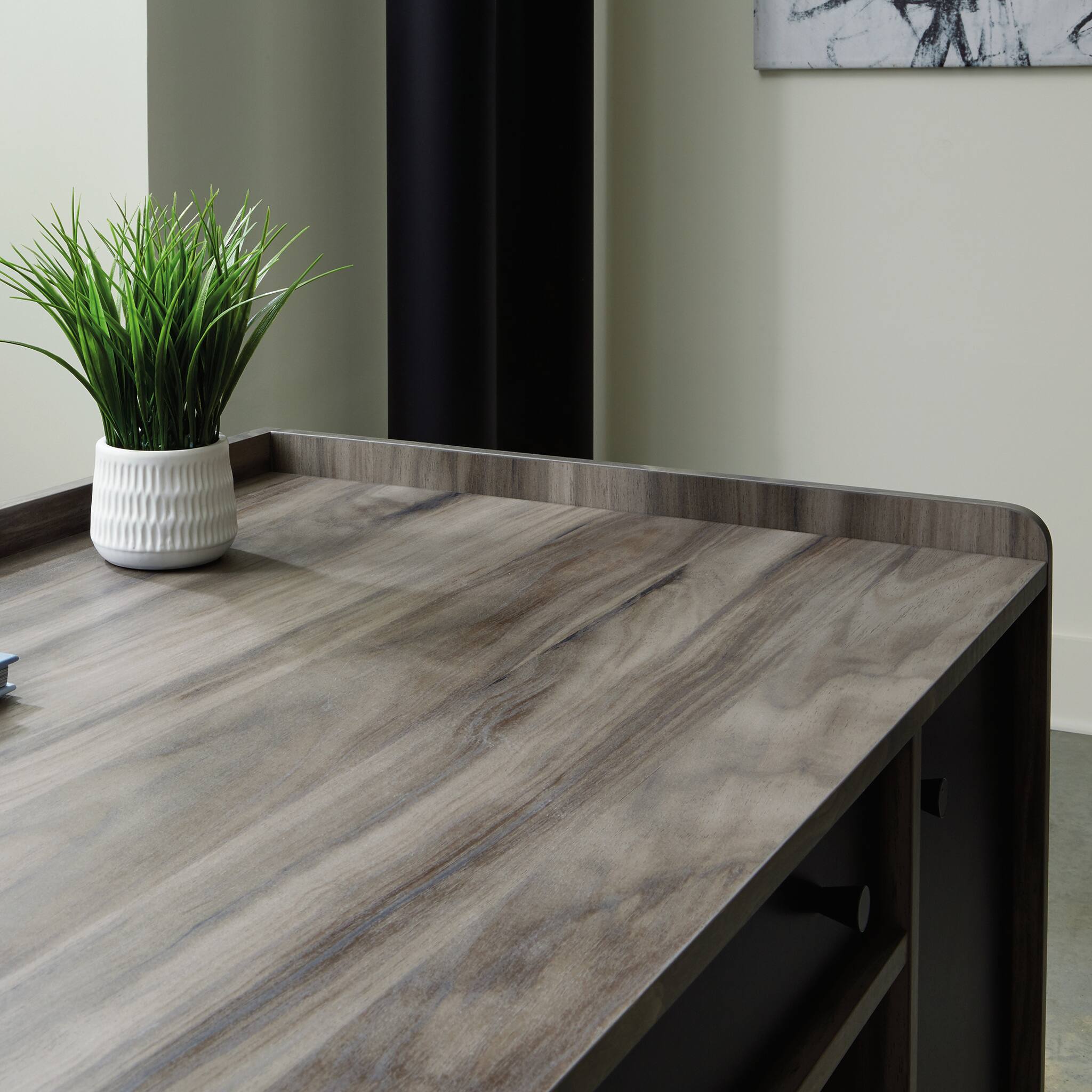 Alt View 4. Spaco - Compact Multifunctional Desk, Spacious Surface, Adjustable Shelves, Metal Base - Gray.