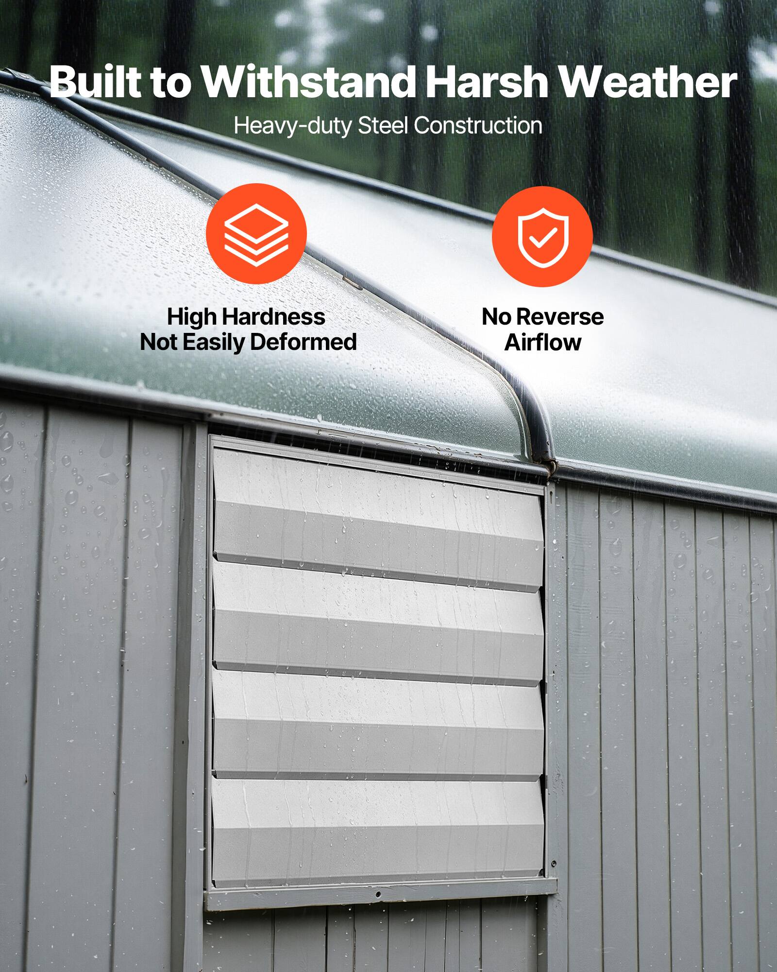 Built to Withstand Harsh Weather  
Heavy-duty Steel Construction  
High Hardness  
Not Easily Deformed  
No Reverse Airflow
