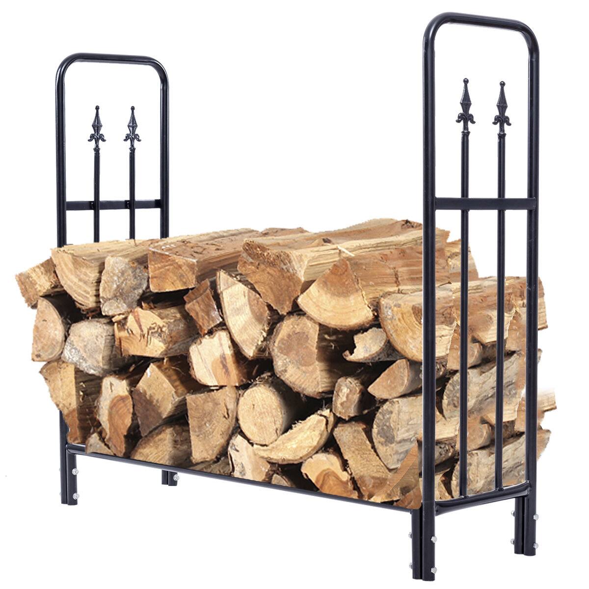 Costway - 4 Feet Outdoor Heavy Duty Steel Firewood Log Rack Wood Storage Holder - Black